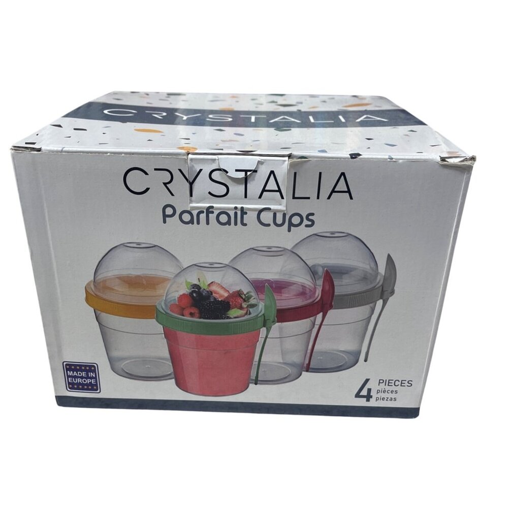 New CRYSTALIA, Colorful Set of 4 Cups Take and Go Yogurt Cup Topping Container